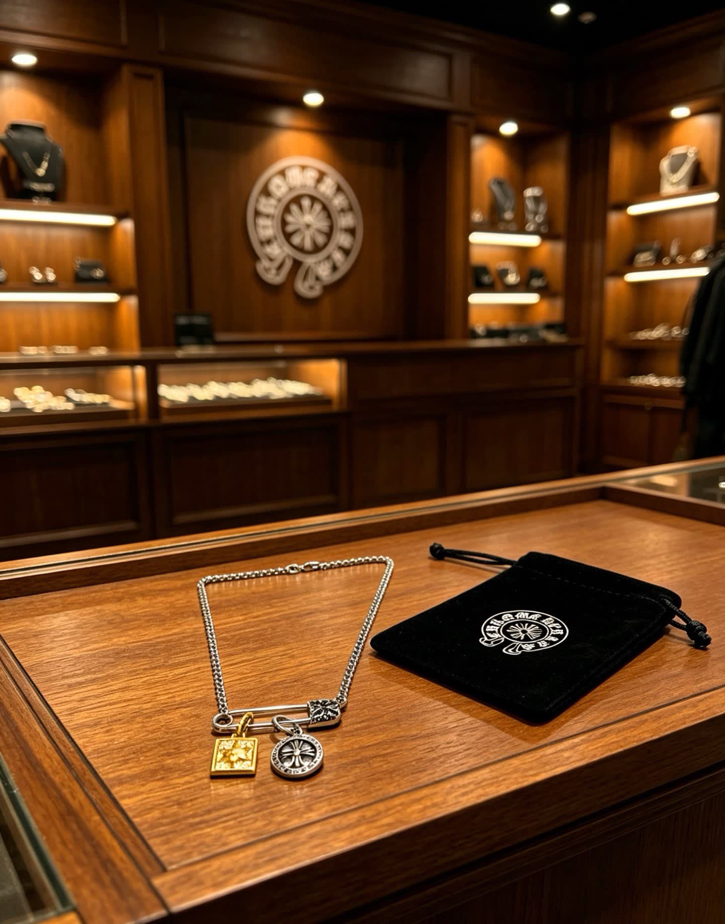 Chrome Hearts Necklace with Square and Round Charms